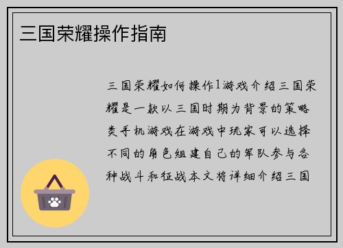 三国荣耀操作指南